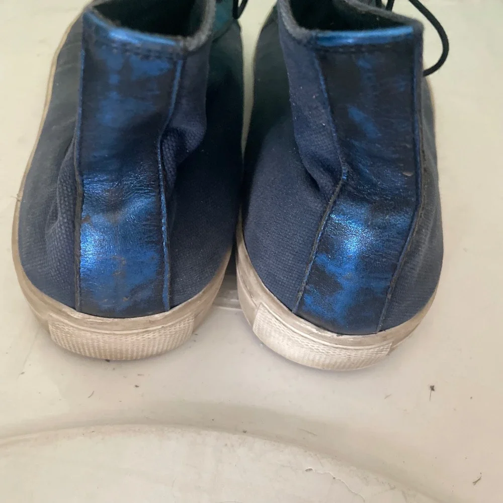 Silver Dagger Metallic Blue + Navy High Top Sneakers Mens 11 RARE Skull Patch‎